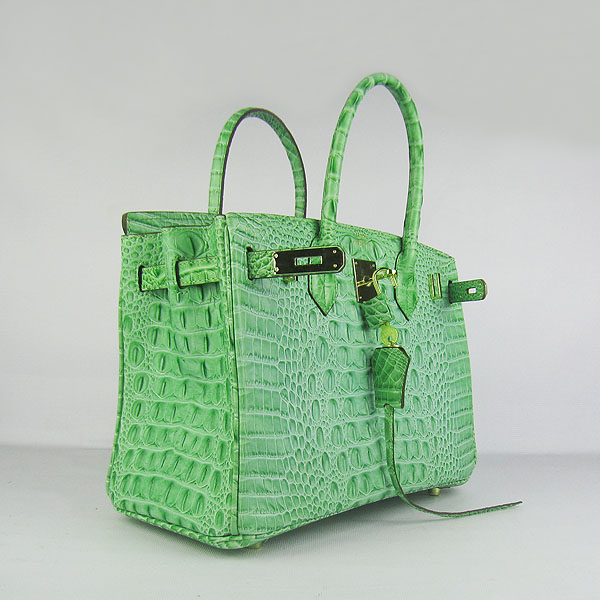 Replica Hermes Birkin 30CM Crocodile Head Veins Bag Green 6088 On Sale